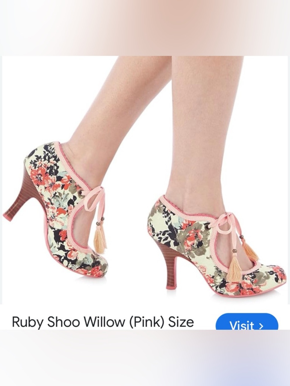 Ruby Shoo Willow Floral Tassel  Heels - Pink Trim, size 4/37 - Picture 6 of 7